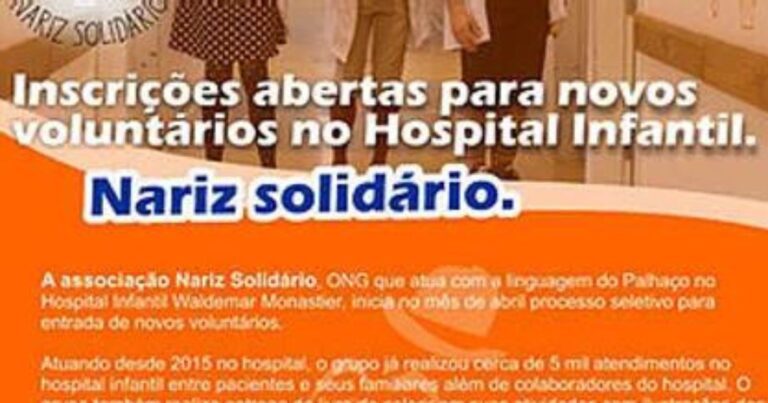 Inscrições abertas para novos voluntários no hospital Infantil