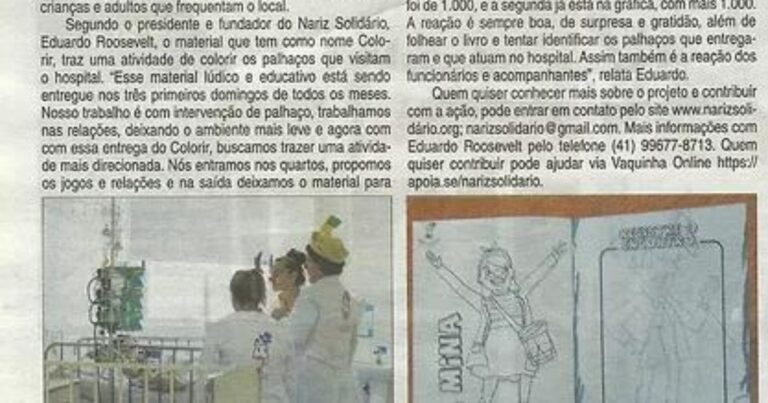 NARIZ SOLIDÁRIO DISTRIBUI LIVRO PARA COLORIR AOS PACIENTES DO HOSPITAL INFANTIL