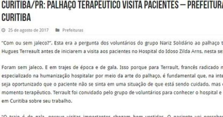 Palhaço terapêutico visita pacientes – Prefeitura de Curitiba.